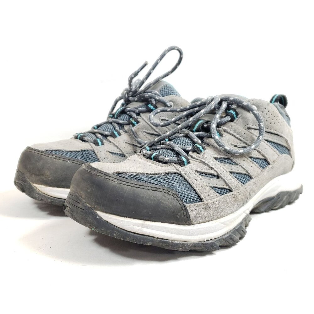Columbia Womens Size 9 Hiking Trail Shoes Gray Suede Blue Mesh Lightweight - Picture 2 of 9